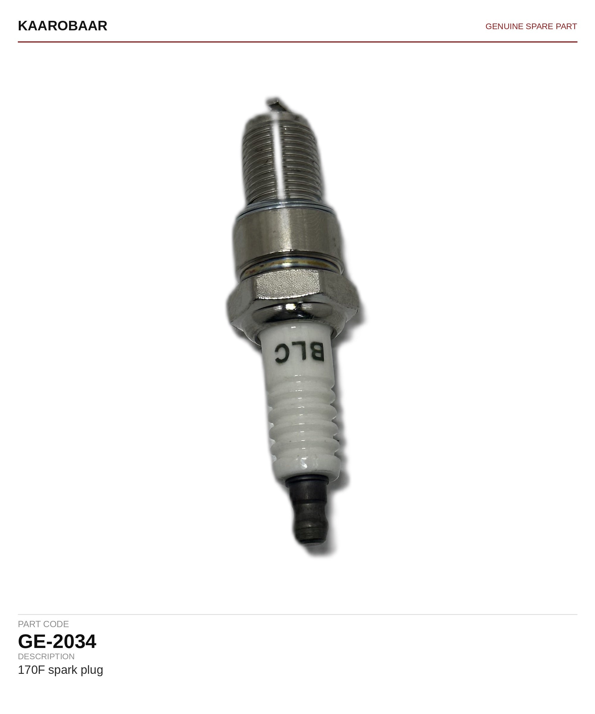 Kaarobaar 170F spark plug spare part (GE-2034)