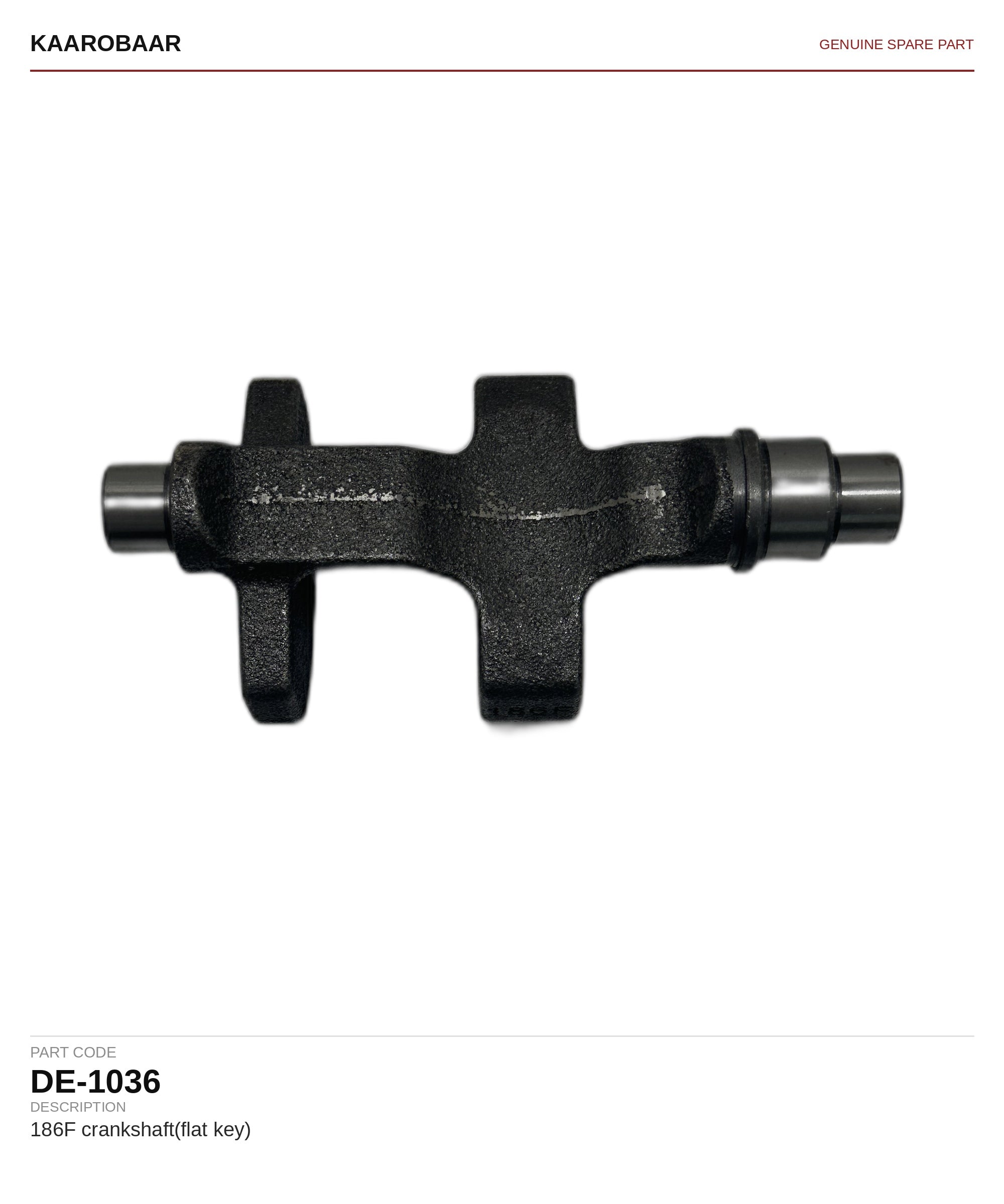 Kaarobaar 186F crankshaft(flat key) spare part (DE-1036)