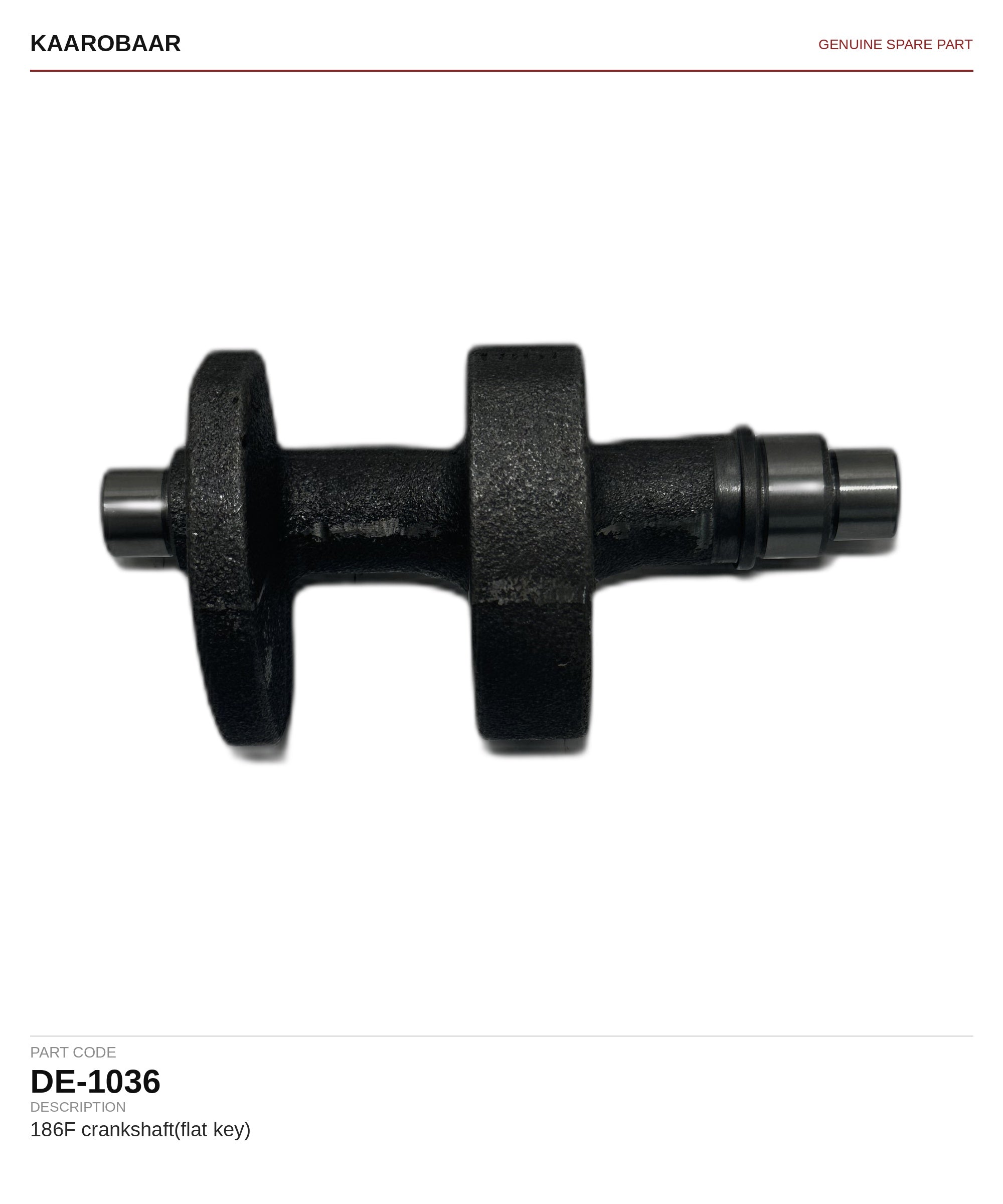 Kaarobaar 186F crankshaft(flat key) spare part (DE-1036)