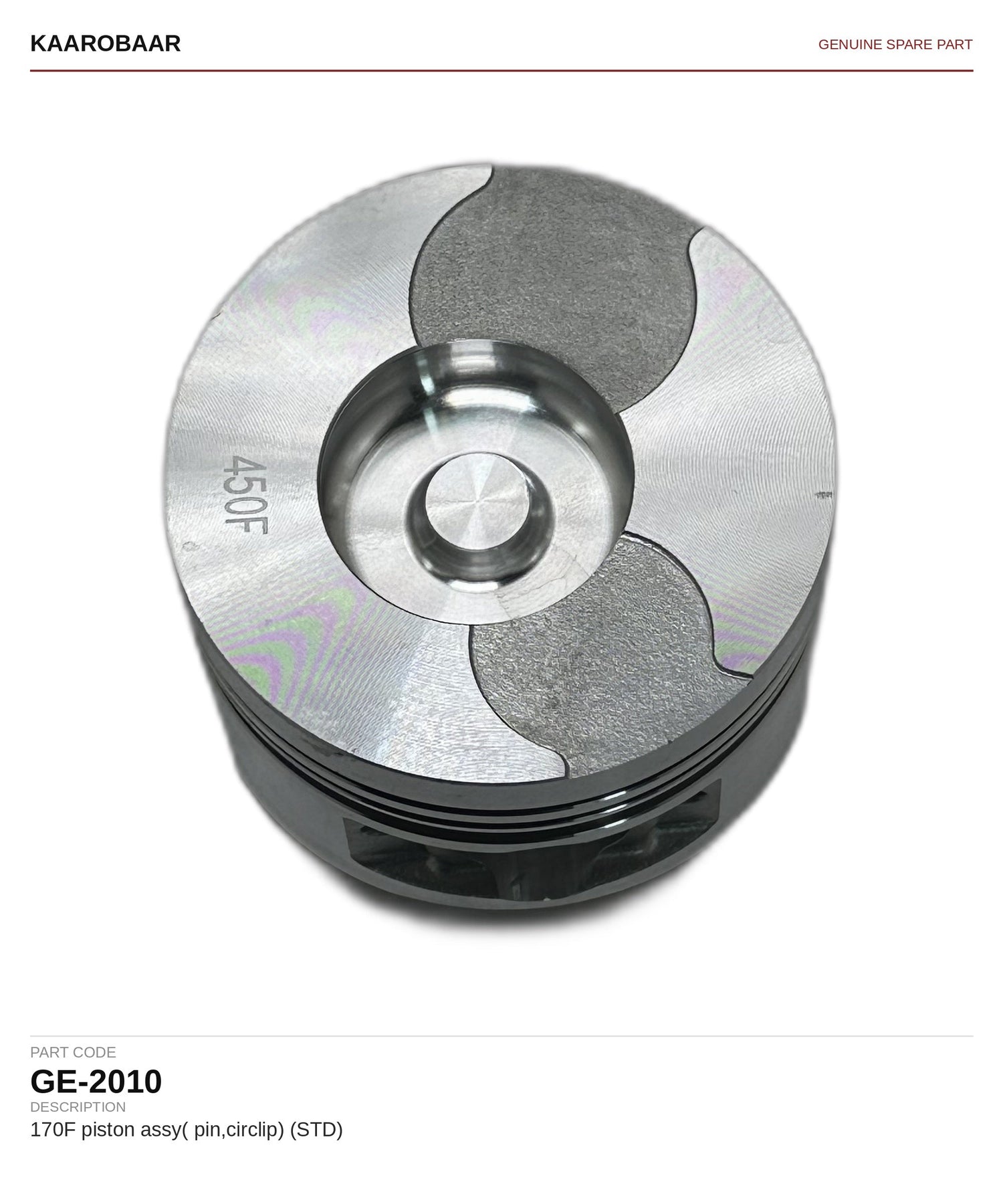 Kaarobaar 170F piston assembly (pin, circlip) STD spare part (GE-2010)