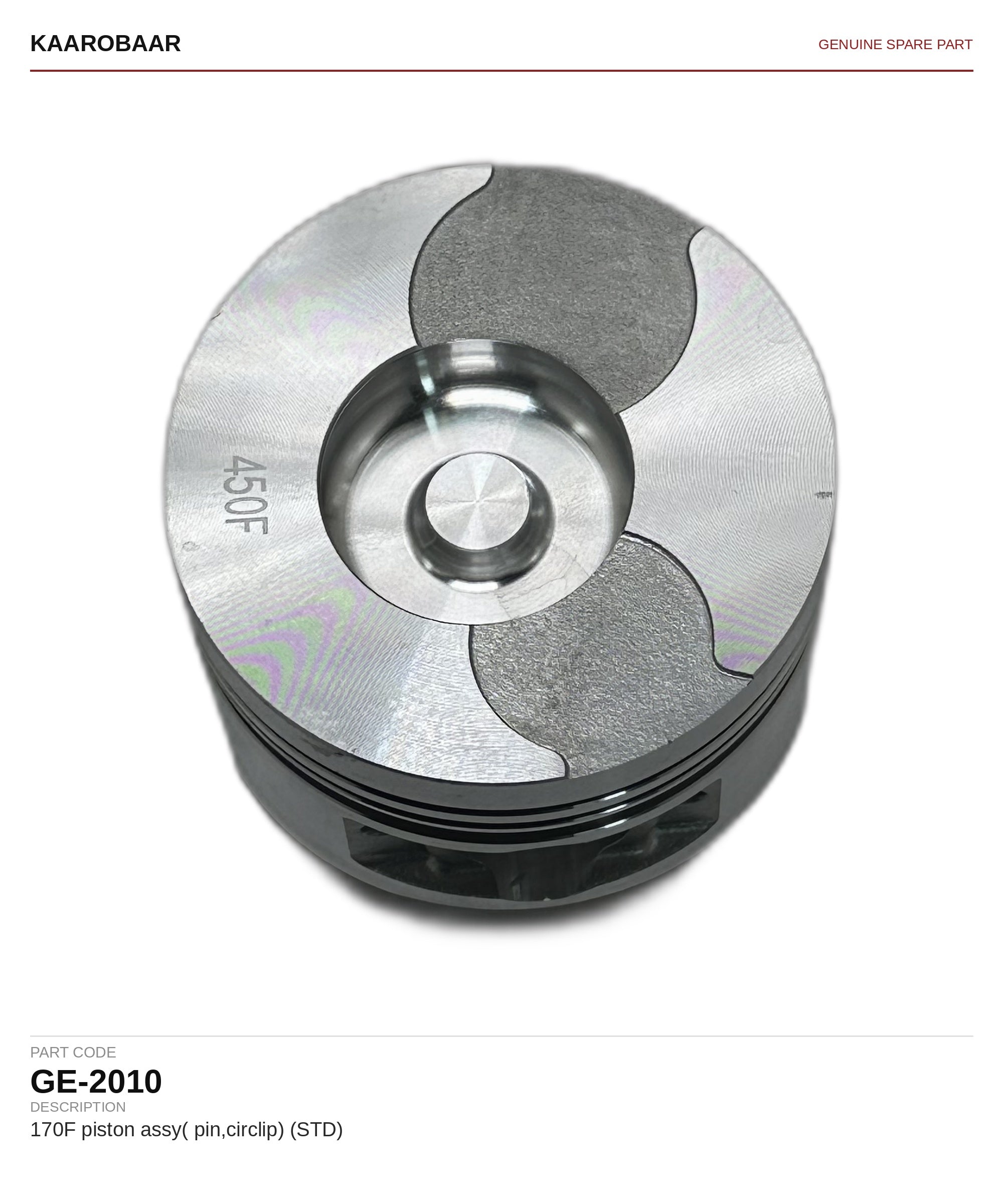 Kaarobaar 170F piston assembly (pin, circlip) STD spare part (GE-2010)
