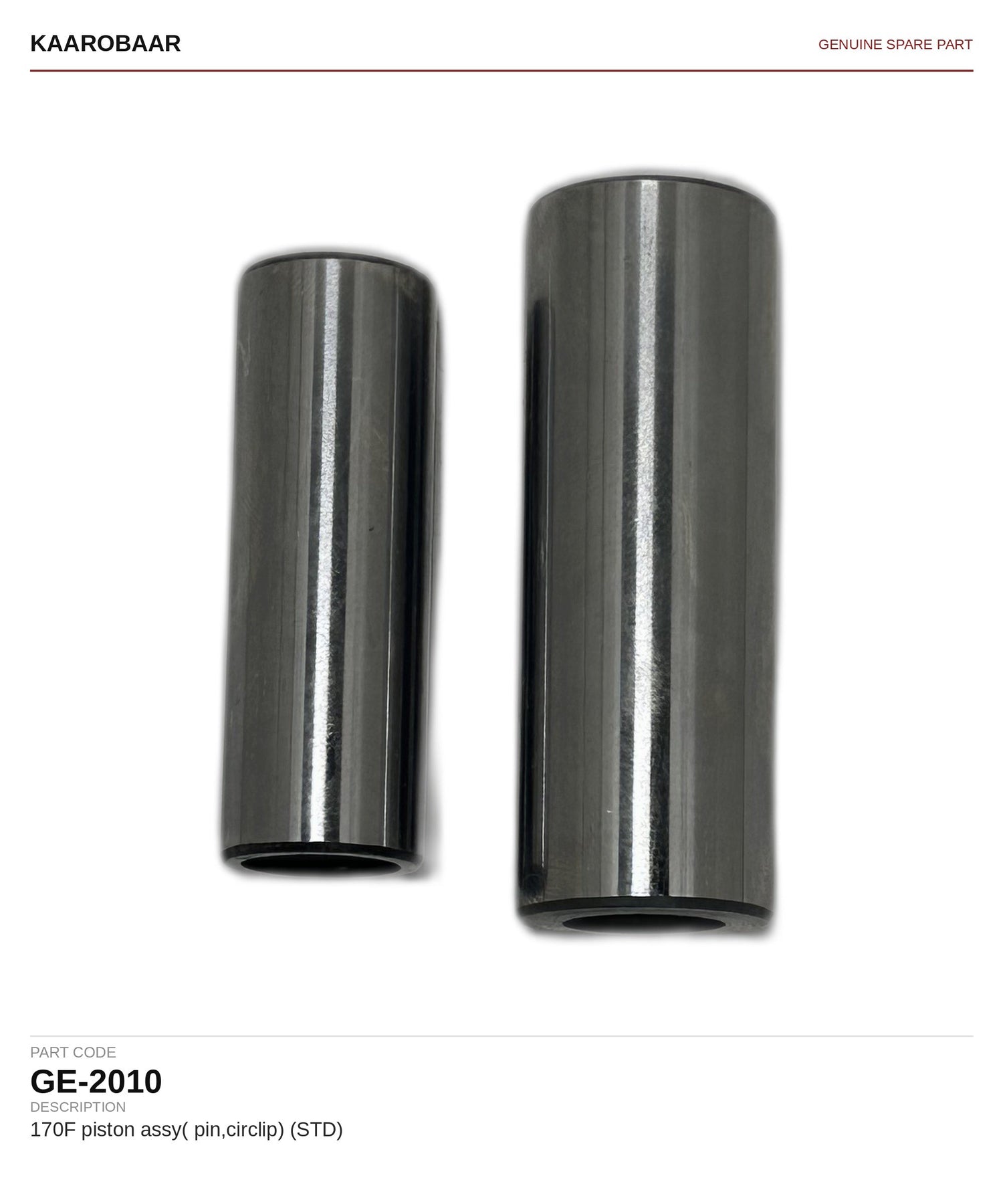 Kaarobaar 170F piston assembly (pin, circlip) STD spare part (GE-2010)