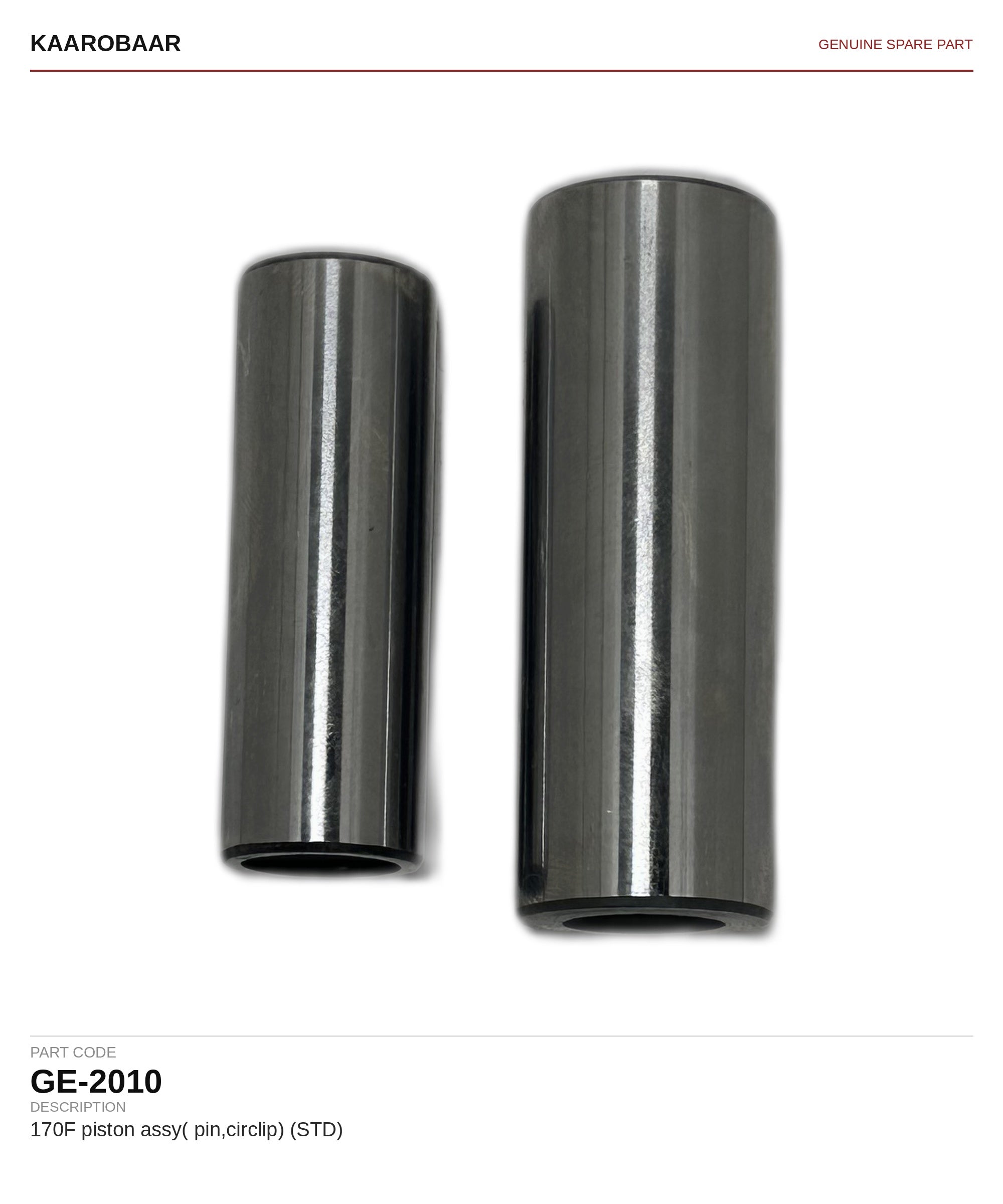 Kaarobaar 170F piston assembly (pin, circlip) STD spare part (GE-2010)