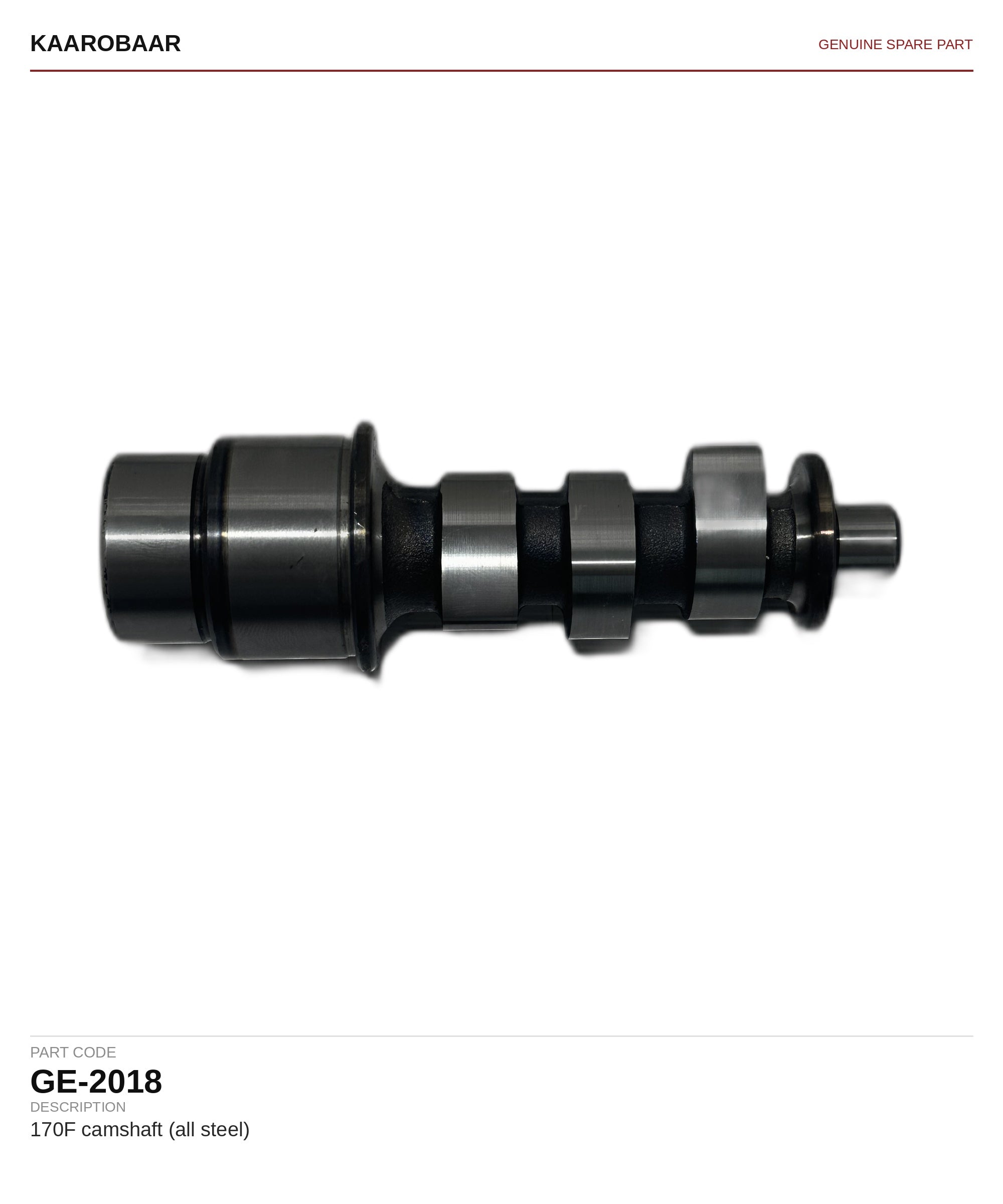 Kaarobaar 170F camshaft (all steel) spare part (GE-2018)