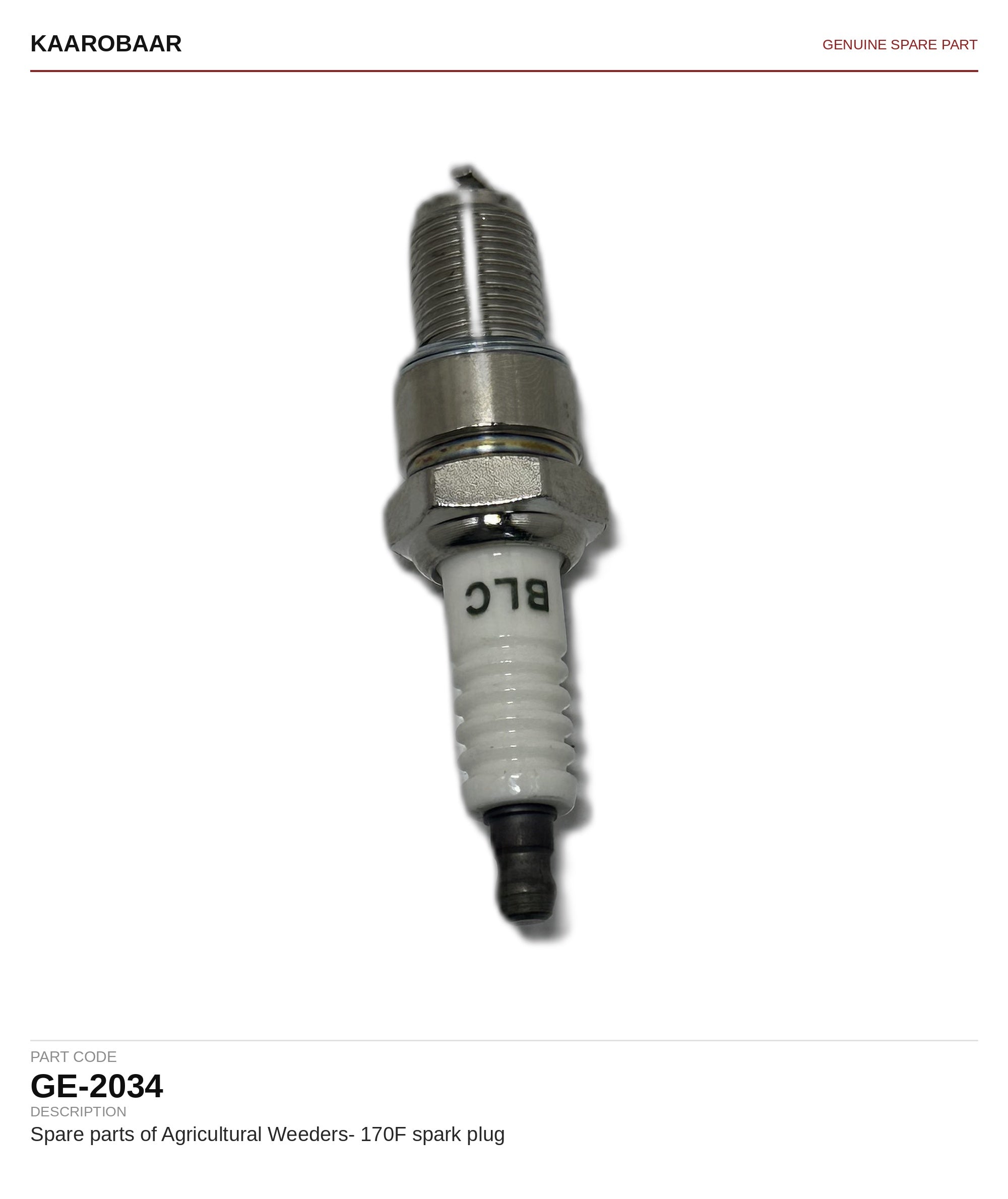Kaarobaar 170F spark plug spare part (GE-2034)