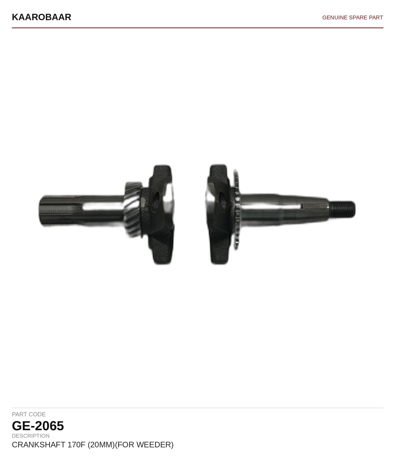 Kaarobaar 170F crankshaft 20mm for weeder spare part (GE-2065)