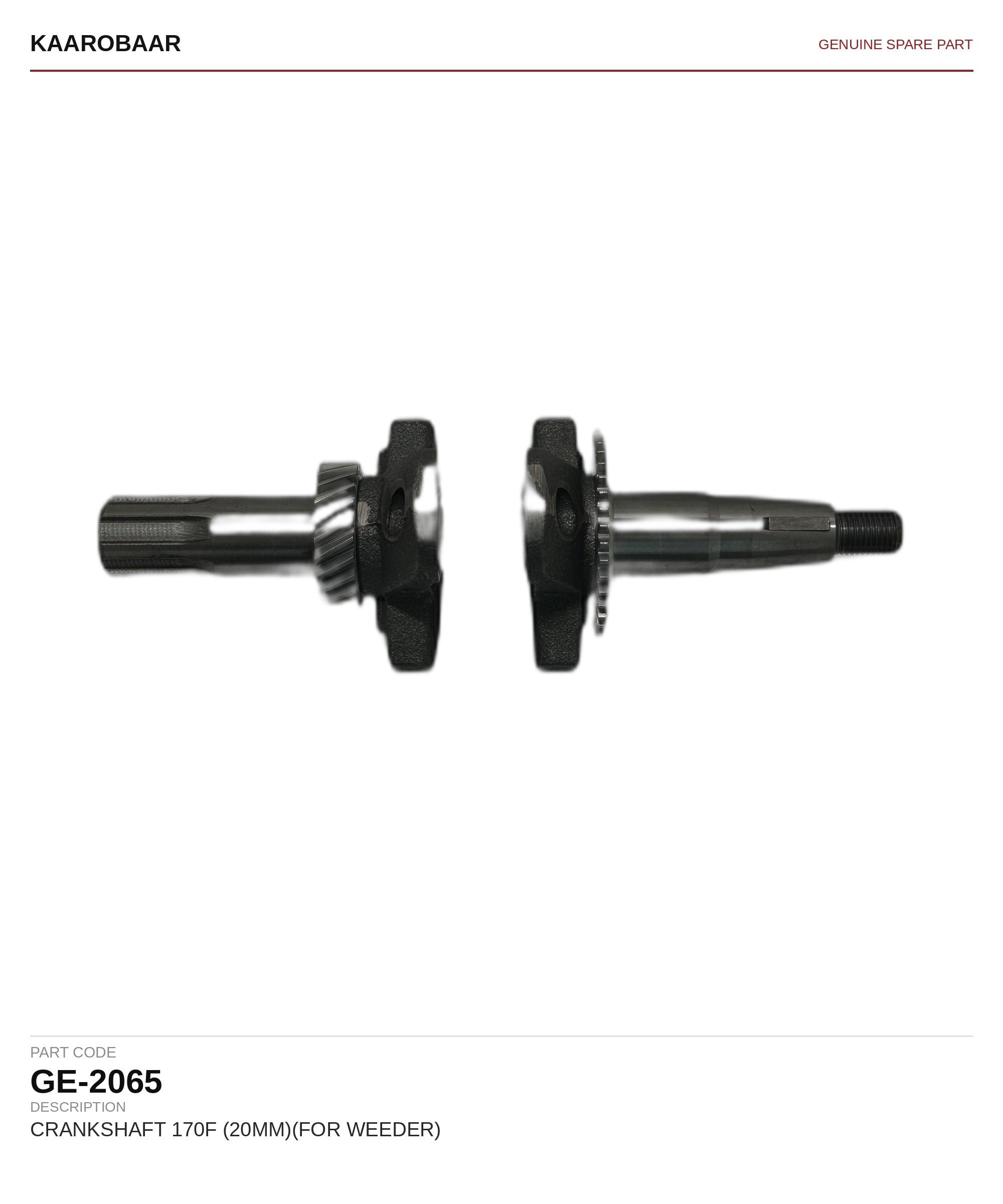 Kaarobaar 170F crankshaft 20mm for weeder spare part (GE-2065)