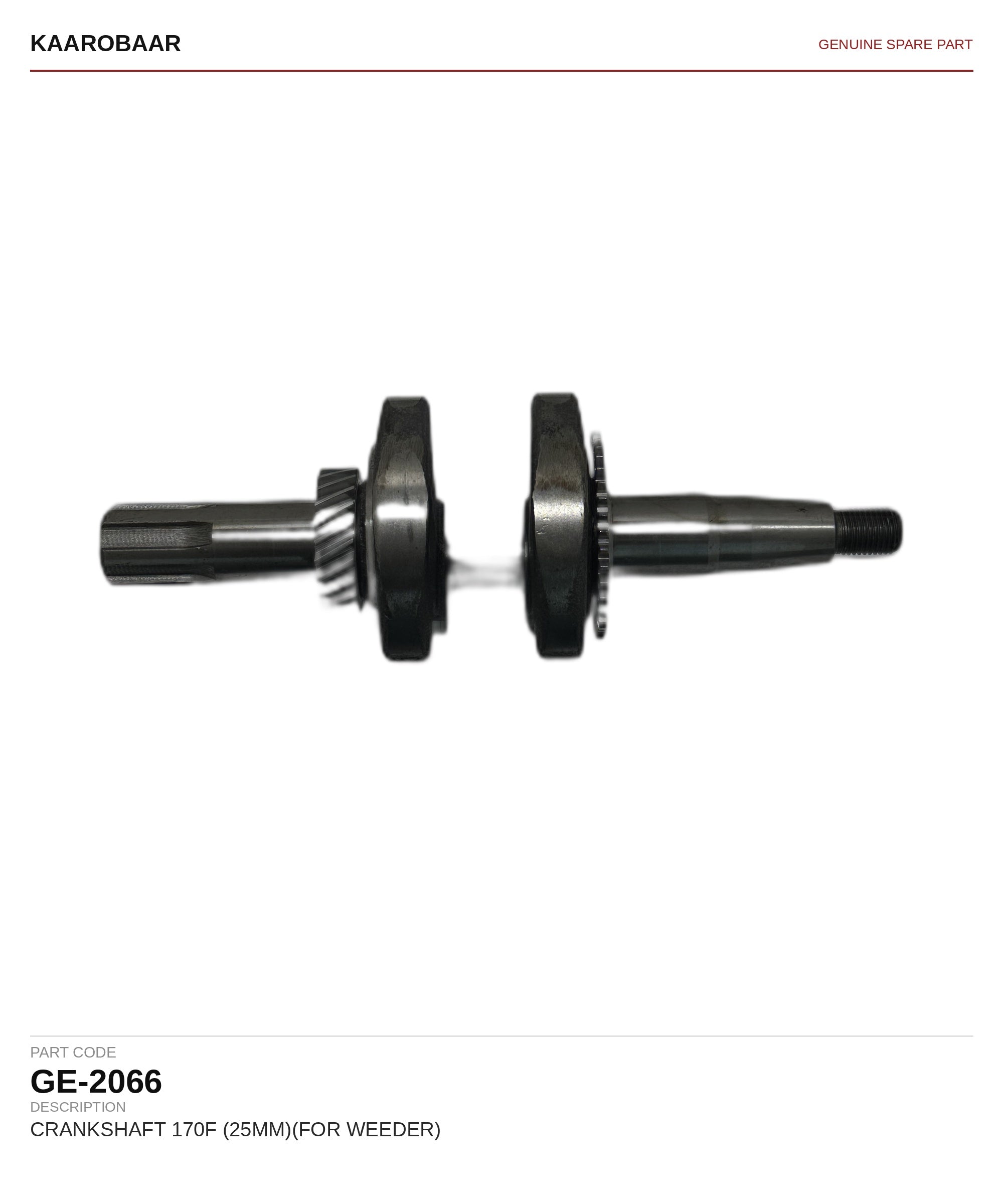 Kaarobaar 170F crankshaft 25mm for weeder spare part (GE-2066)